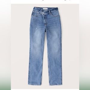 A&F The 90s Straight Ultra High Rise Jean w/ criss cross waistband